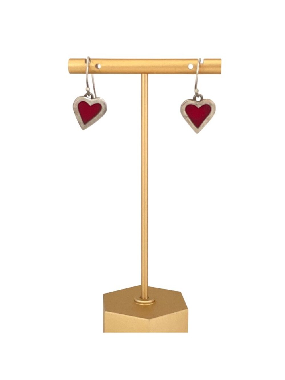 Vtg Anne Harvey Sterling Silver Heart Earrings Red Inlay - Handcrafted in Mexico